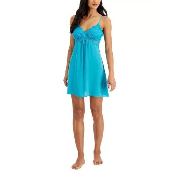 NWT INC International Concepts Lace & Chiffon Nightgown Lingerie, Sea Isle, Med - Picture 1 of 7